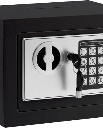 Small Electronic Safe Box With Digital Keypad & Keys - 9.05 x 6.7 x 6.7 Inches Wall Safe 0.23Cuft Mini Security Box for Coin Home Office Hotel Rooms Business Jewelry Gun (Black)