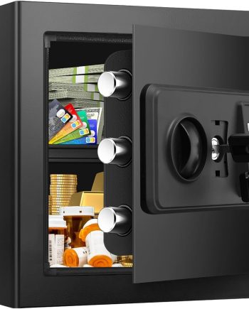 1.6 Cuft Small Home Safes Water and Fireproof, Fire proof Safes for Home Use, Anti-Theft Security Safe Box With Digital Keypad & Removable Shelf and Led Light, Money Safes for Documents Valuables