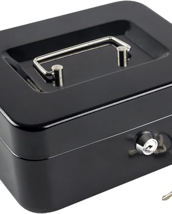 Medium Cash Box with Money Tray,Small Safe Lock Box with Key,Cash Drawer,7.87"x 6.30"x 3.54" Black Medium