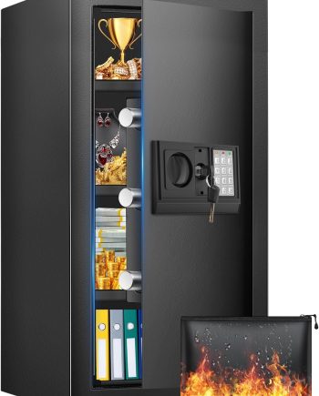 27.56 Inches Tall Safe Box, Home Safe with Fireproof Waterproof Bag, Anti-Theft Digital Security Lock Box with Smart Alert System, Removable Shelf, Mute Function, Document Safes for Jewelry