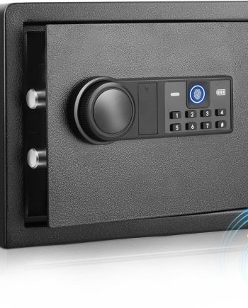 Smart Biometric Safe Box-0.78 Cu.ft, Home Safe Fireproof Waterproof Anti-Theft with 4 Unlocking Ways Fingerprint, Backlit Keypad, Keys, Bluetooth, Inner LED Light, Silent Mode, Adjustable Shelf