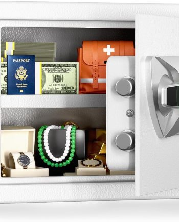 Biometric Safe 1.0 Cub Digital Home Security Safe with LCD Display Dual Alarm System Mute Mode Quick Access Fingerprint Recognition Lock Box for Money Jewelry, White