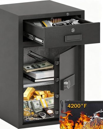 5.1 Cuft Safe Box Fireproof Waterproof with Drawer, 3 Unlock Methods, Vibration Alert & Silent Mode, Waterproof Safes for Home, Office, Valuables