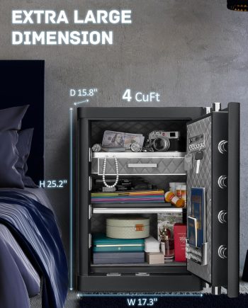 Luxury Large Biometric Safe,Jewelry Safes for Home,4 Cubic Feet Safe Box Fingerprint Access,25.2inch Home Safes with Jewelry Drawer,Heavy of 90.5lbs